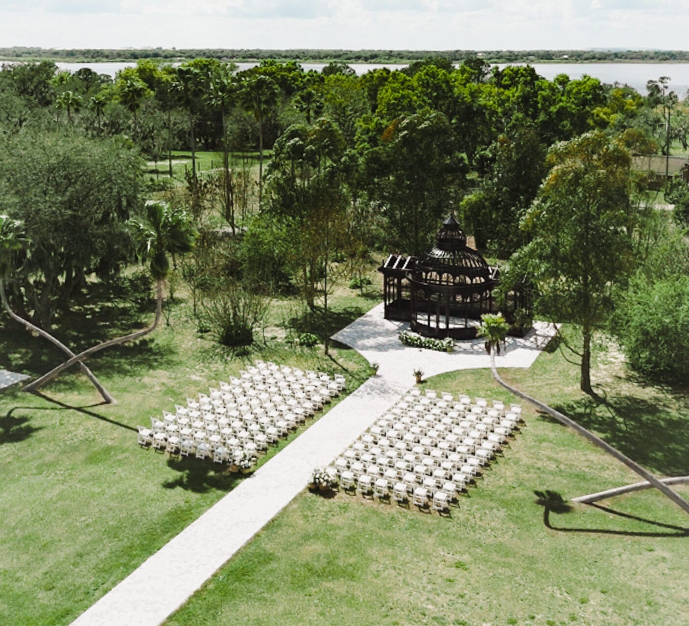 Greenhouse ceremony setting at Crossing Palms at Scars Farm