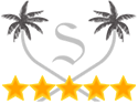 A tropical logo featuring a palm tree and five stars, perfect for a Florida wedding or Florida wedding venue.